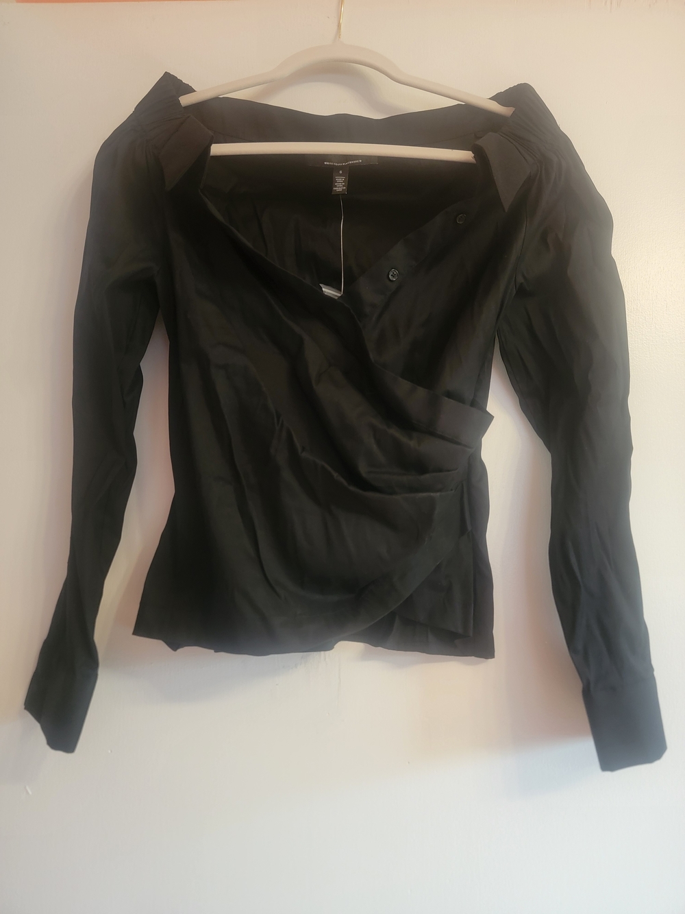 WHBM Black Off The Shoulder Ruched Waist Women's Blouse